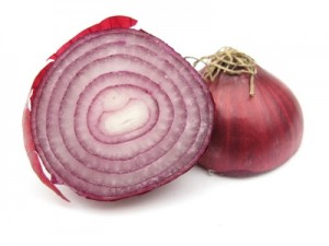 Onion red cross section isolated in white studio