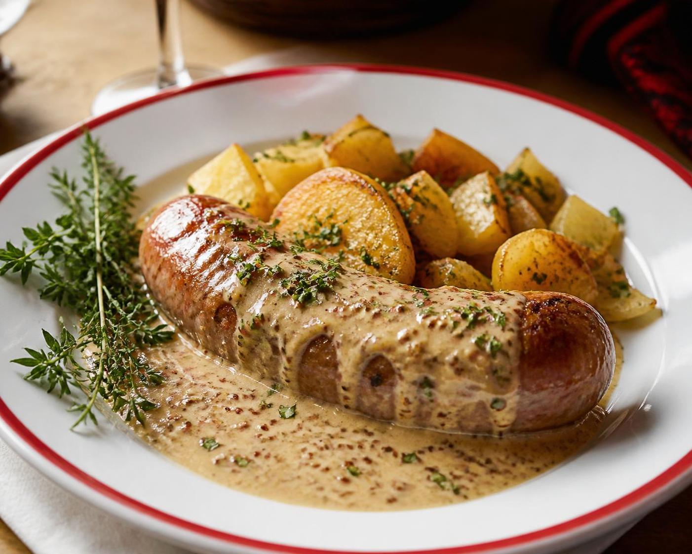 découvrez une délicieuse recette d'andouillette nappée d'une savoureuse sauce moutarde à l'ancienne, pour un plat authentique et gourmand.