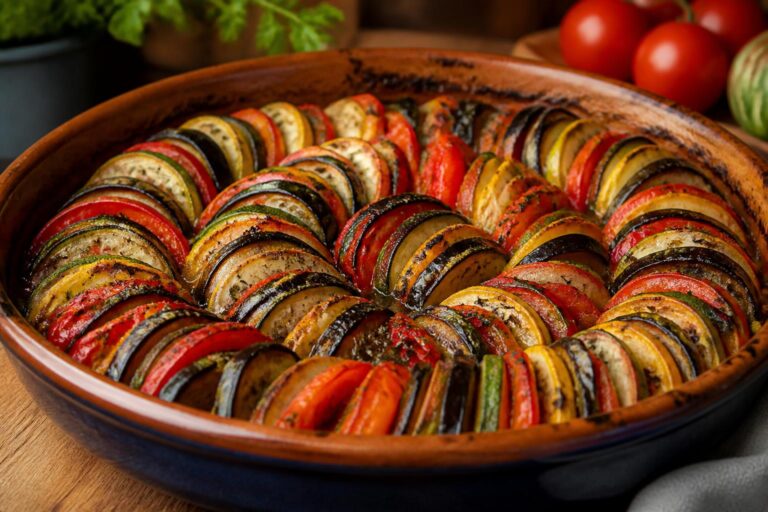découvrez notre recette savoureuse de bayaldi de légumes du soleil, un plat coloré et parfumé alliant aubergines, courgettes et poivrons grillés, parfait pour un repas d'été léger et gourmand.