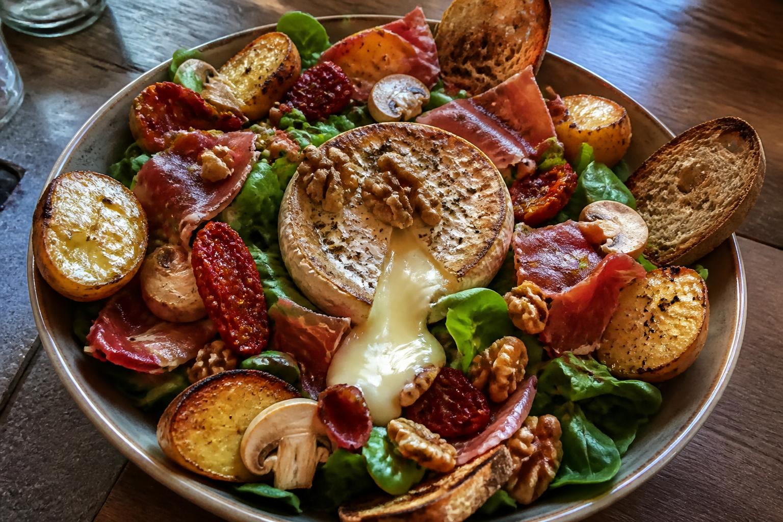 découvrez une recette savoureuse de camembert rôti en salade, alliant douceur et fraîcheur pour un plat gourmand et équilibré.