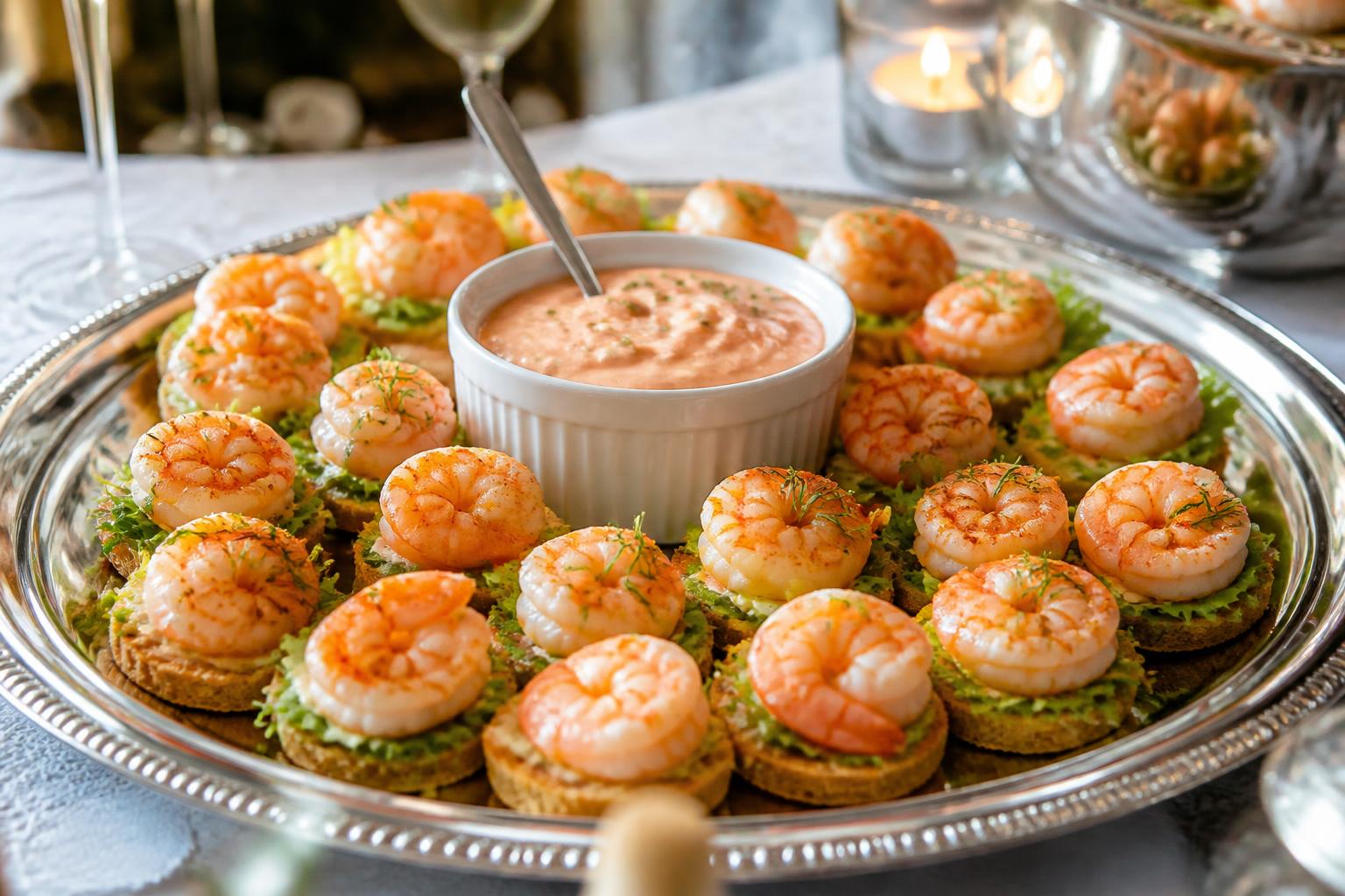 découvrez notre recette savoureuse de canapés de crevettes accompagnés d'une délicieuse sauce cocktail, parfaite pour vos apéritifs et occasions spéciales.