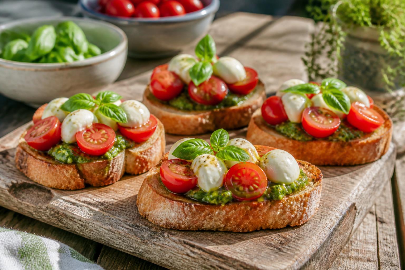 découvrez notre recette facile de canapés tomate-mozzarella au pistou, une délicieuse entrée fraîche et parfumée idéale pour vos apéritifs et repas légers.
