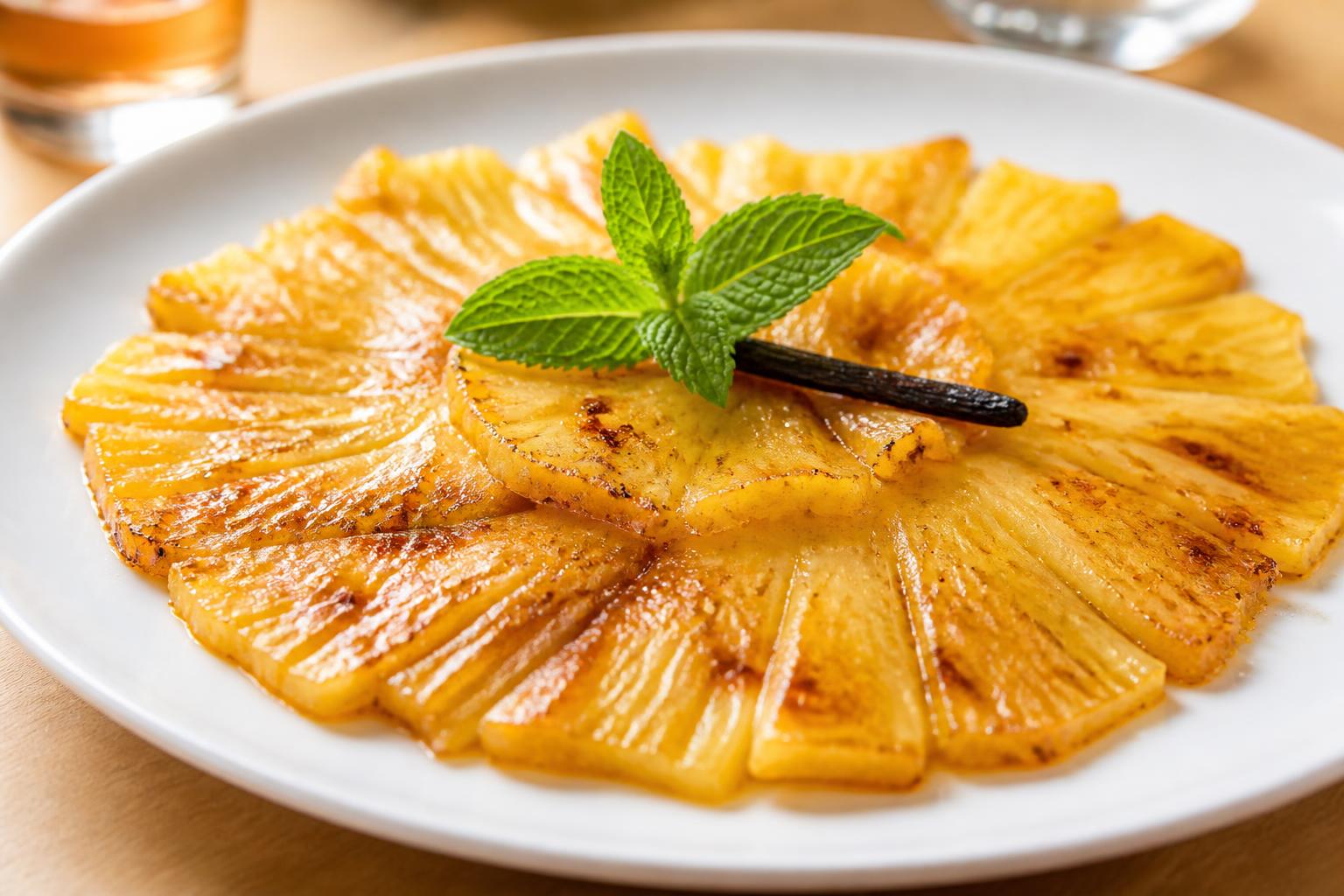 découvrez notre recette exotique de carpaccio d'ananas flambé au rhum, un dessert léger et savoureux qui éveillera vos papilles avec ses notes sucrées et épicées.