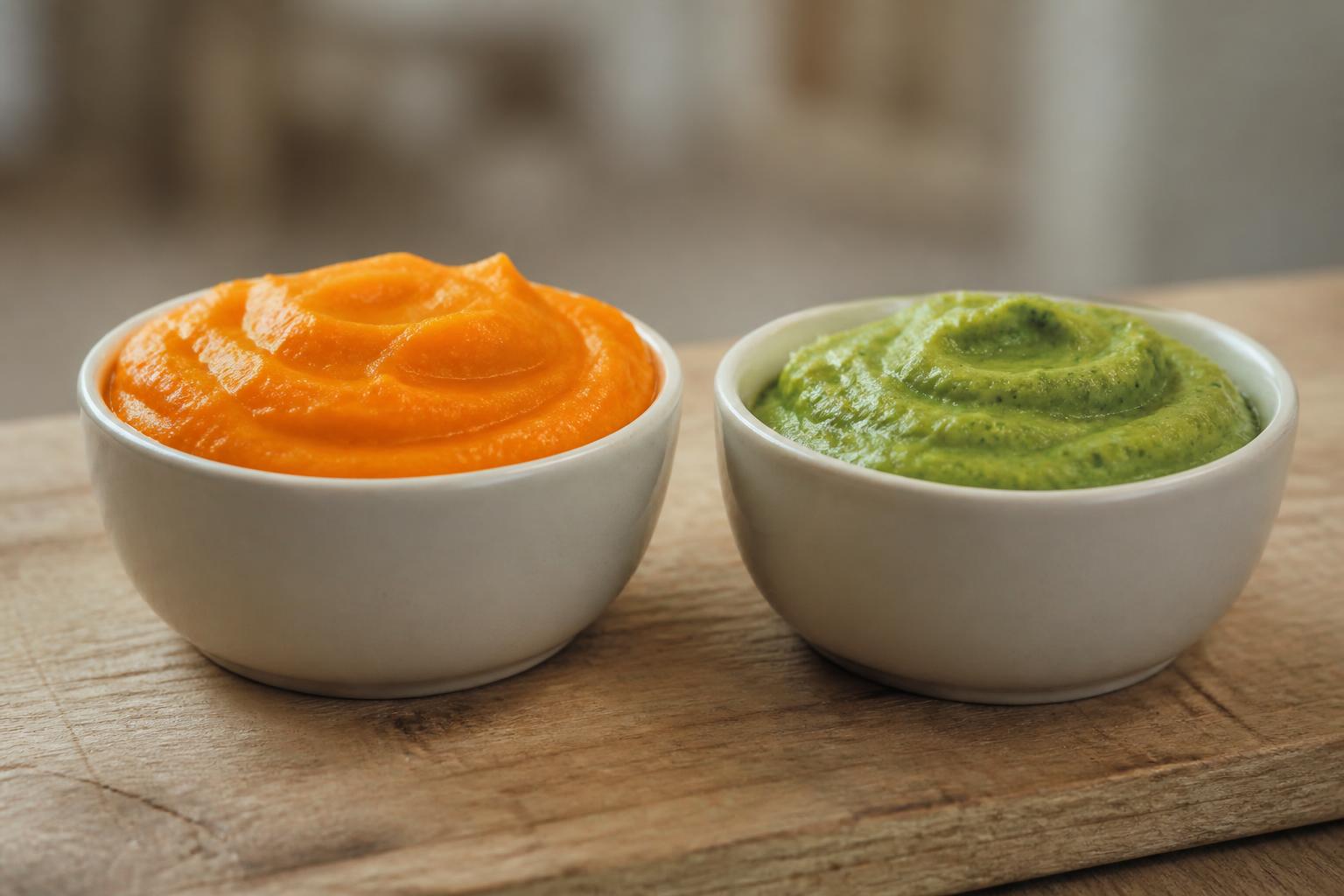 découvrez un duo savoureux de purée de carottes et de brocolis, une recette saine et gourmande idéale pour un repas équilibré.