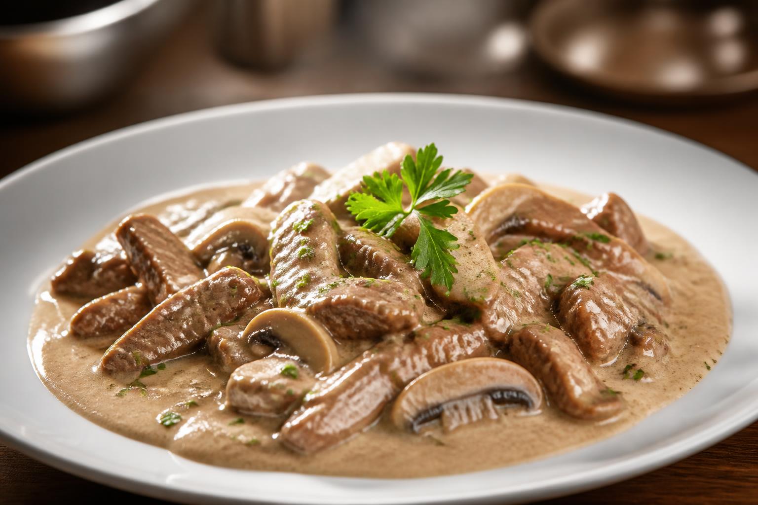 découvrez notre recette facile et savoureuse d'émincé de bœuf stroganov à la crème, un plat traditionnel russe alliant tendreté de la viande et onctuosité de la sauce.