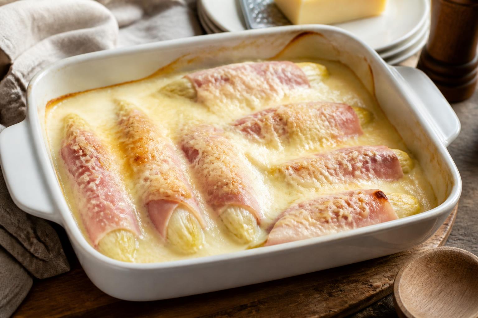 découvrez la recette classique et savoureuse des endives au jambon gratinées, un plat réconfortant alliant douceur des endives, jambon fondant et fromage gratiné à la perfection.