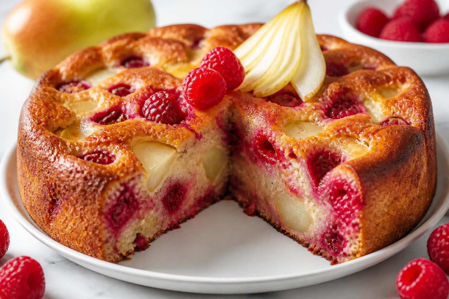 découvrez notre recette facile et gourmande de gâteau poire-framboise fondant, parfait pour un dessert léger et fruité.