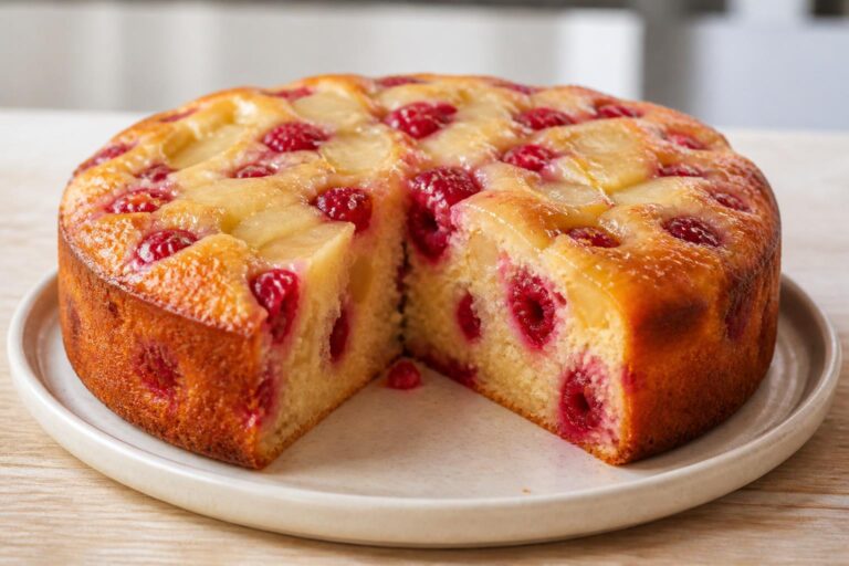 découvrez notre recette facile et gourmande de gâteau poire-framboise fondant, alliant la douceur des poires à l'acidité des framboises pour un dessert parfait.