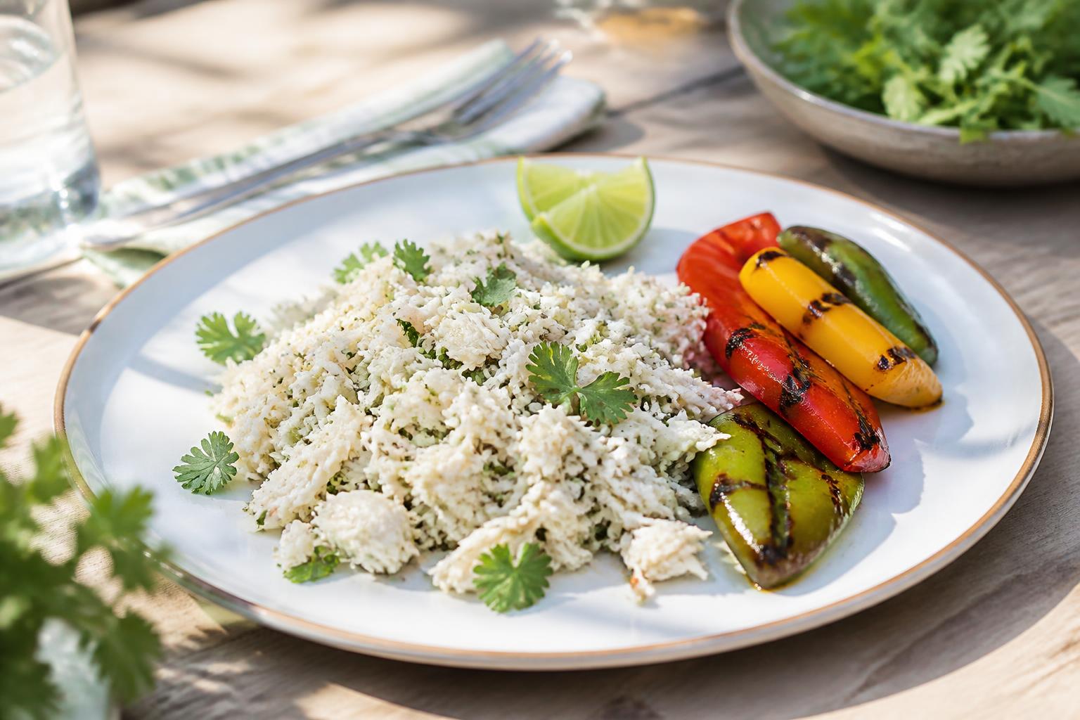 découvrez une recette savoureuse de miettes de crabe à la coriandre accompagnées d'un duo de poivrons grillés, parfaite pour un repas léger et plein de fraîcheur.
