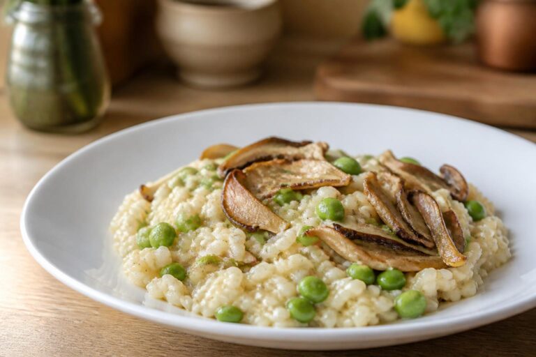 découvrez une recette savoureuse de risotto aux pleurotes et aux fèves, alliant la douceur des champignons et la fraîcheur des fèves pour un plat gourmand et réconfortant.