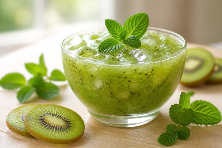 découvrez une soupe glacée rafraîchissante alliant la douceur acidulée des kiwis à la fraîcheur naturelle de la menthe, idéale pour une entrée légère et estivale.