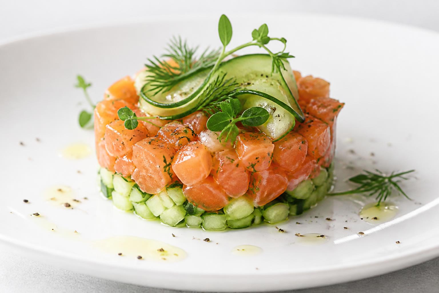 découvrez notre recette fraîche et légère de tartare de concombre et saumon fumé, parfaite pour une entrée saine et pleine de saveurs.