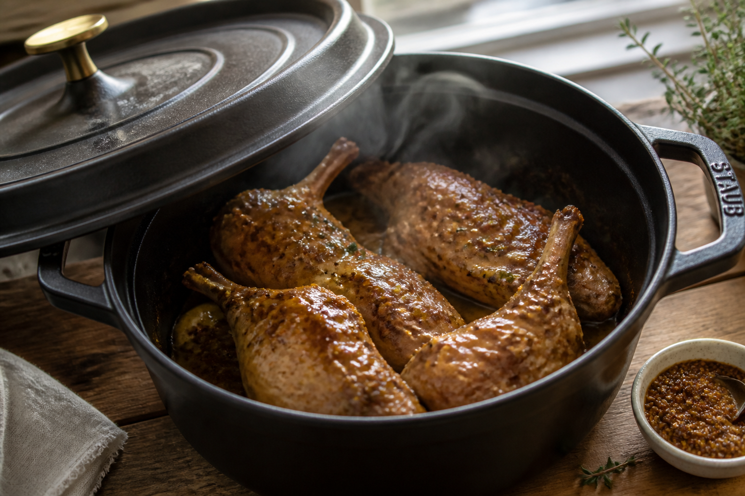 Lapin à la moutarde au four : la cuisson idéale pour une viande tendre