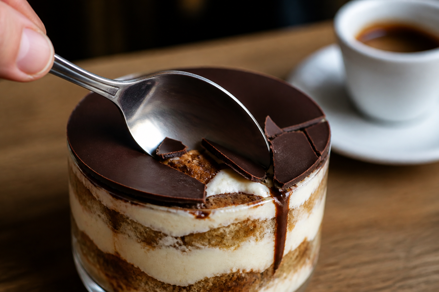 Tiramisu en coque chocolat : le dessert qui reste croquant