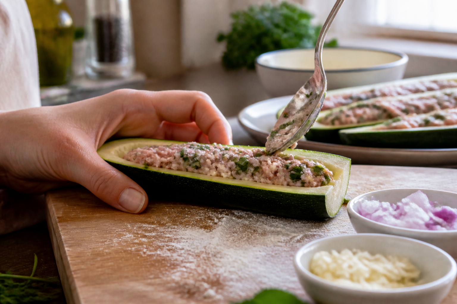 Courgettes farcies : la farce moelleuse qui ne sèche pas