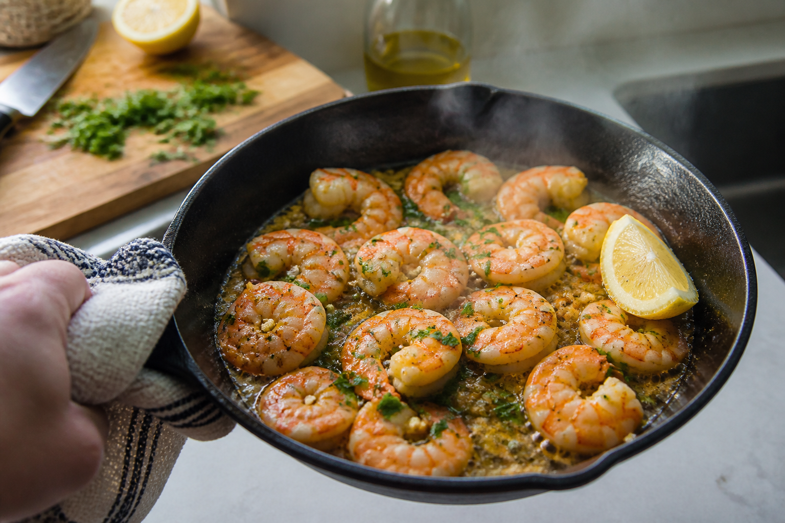Crevettes sautées à l’ail : la cuisson minute pour rester juteuses