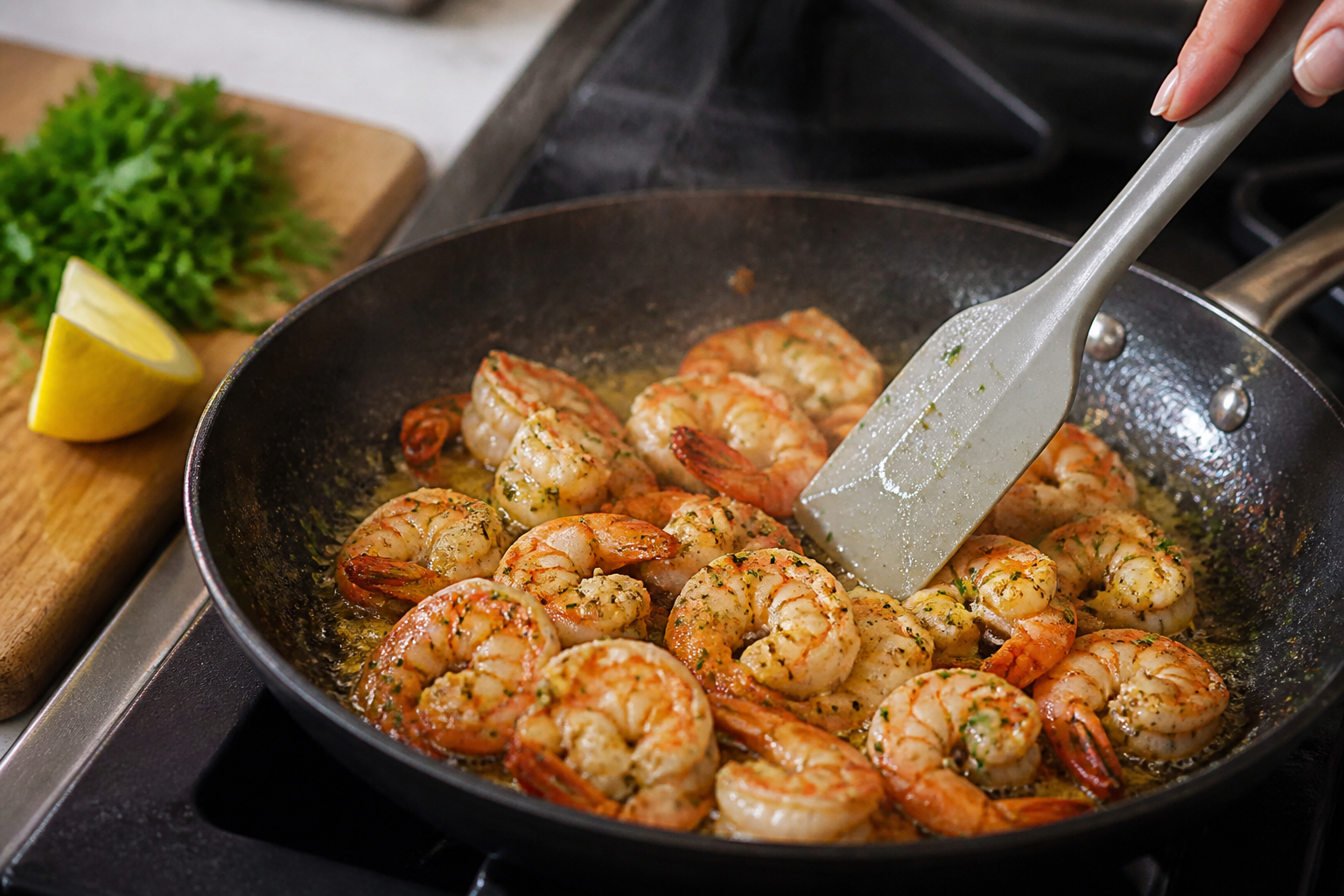 Crevettes sautées à l’ail : la cuisson minute pour rester juteuses