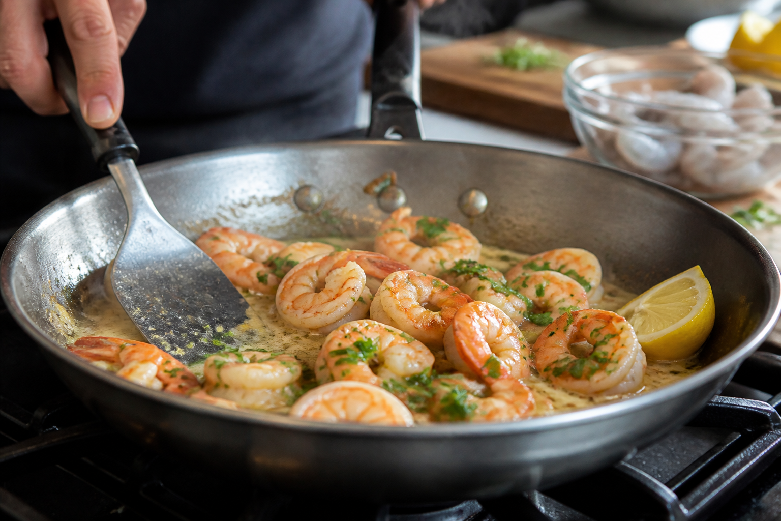 Crevettes sautées à l’ail : la cuisson minute pour rester juteuses