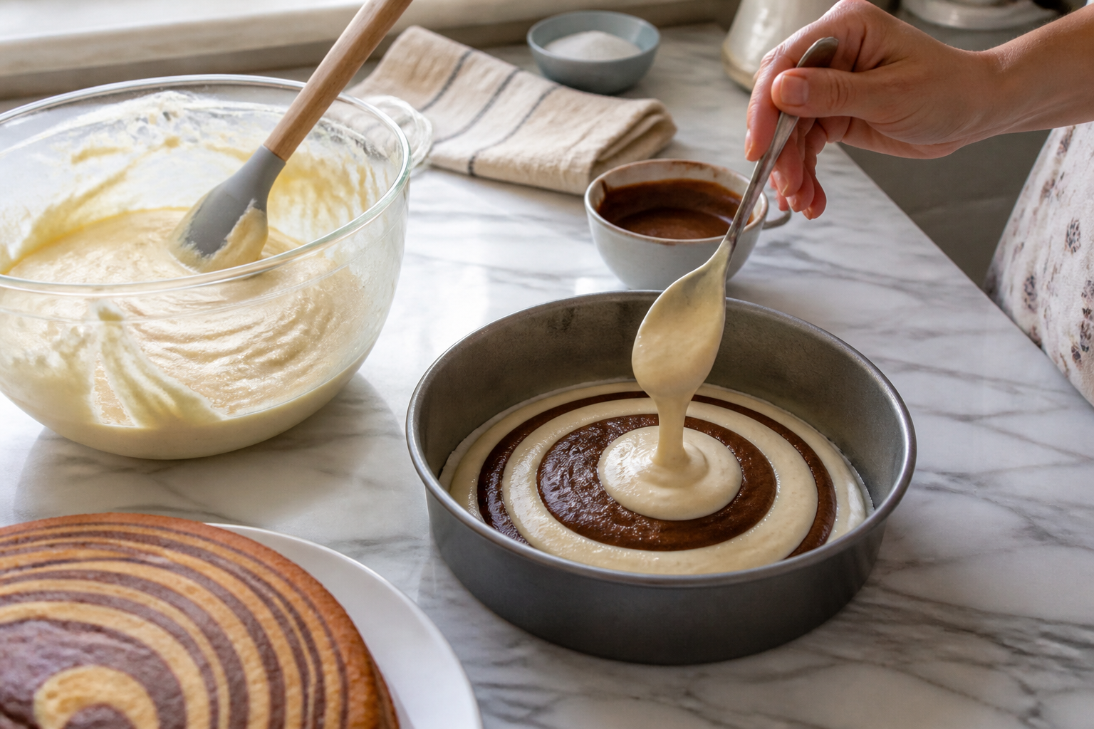 Gâteau marbré moelleux : comment réussir des zébrures nettes