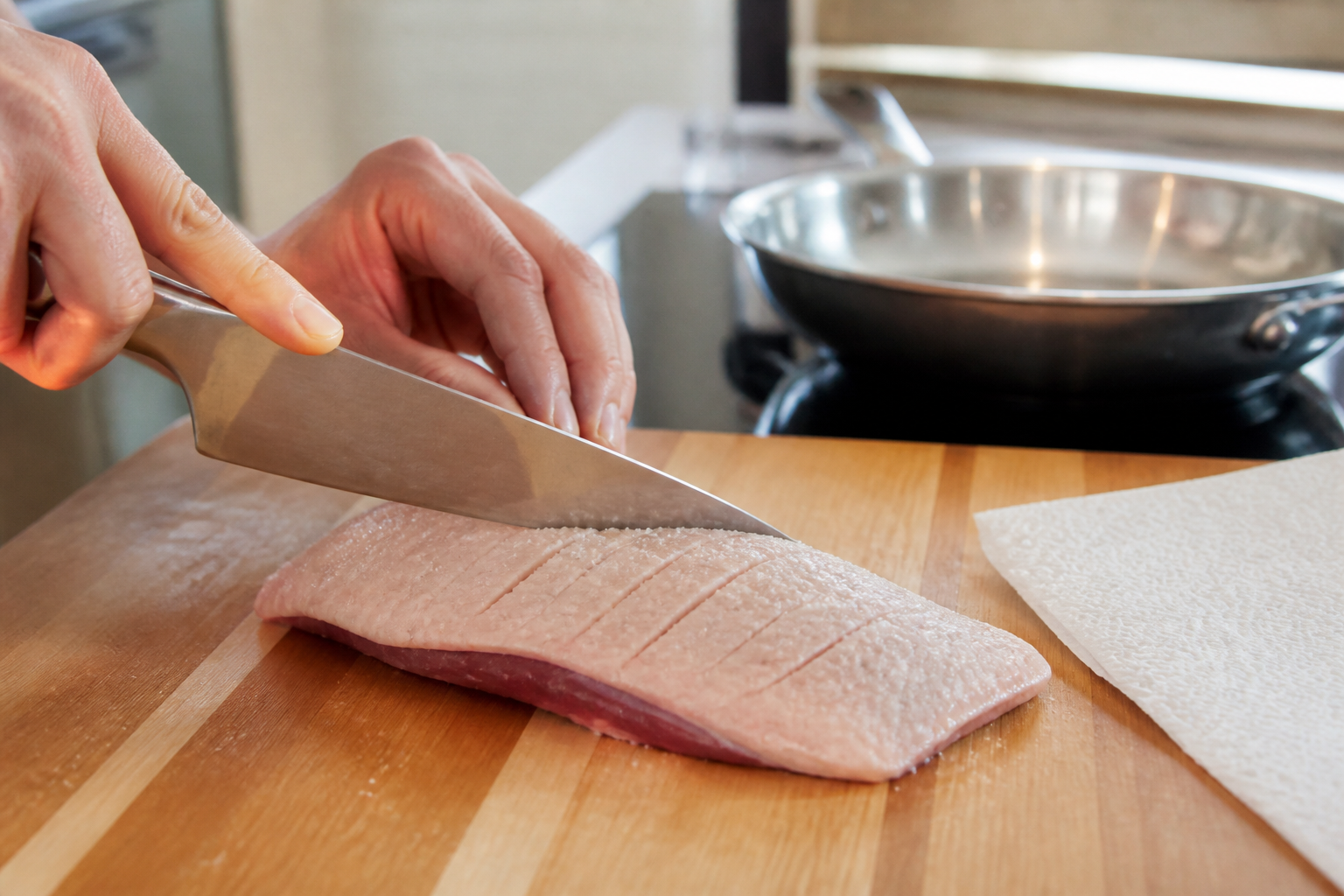 Magret de canard à la poêle : quadrillage et cuisson rosée