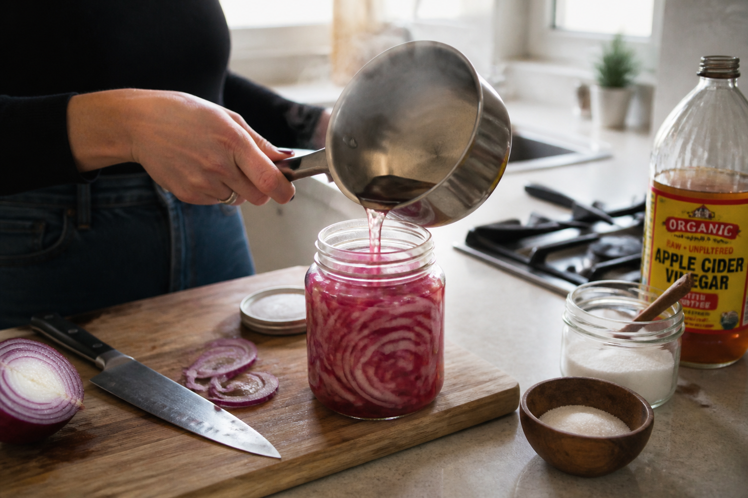 Pickles d’oignons rouges express : prêts en 30 minutes