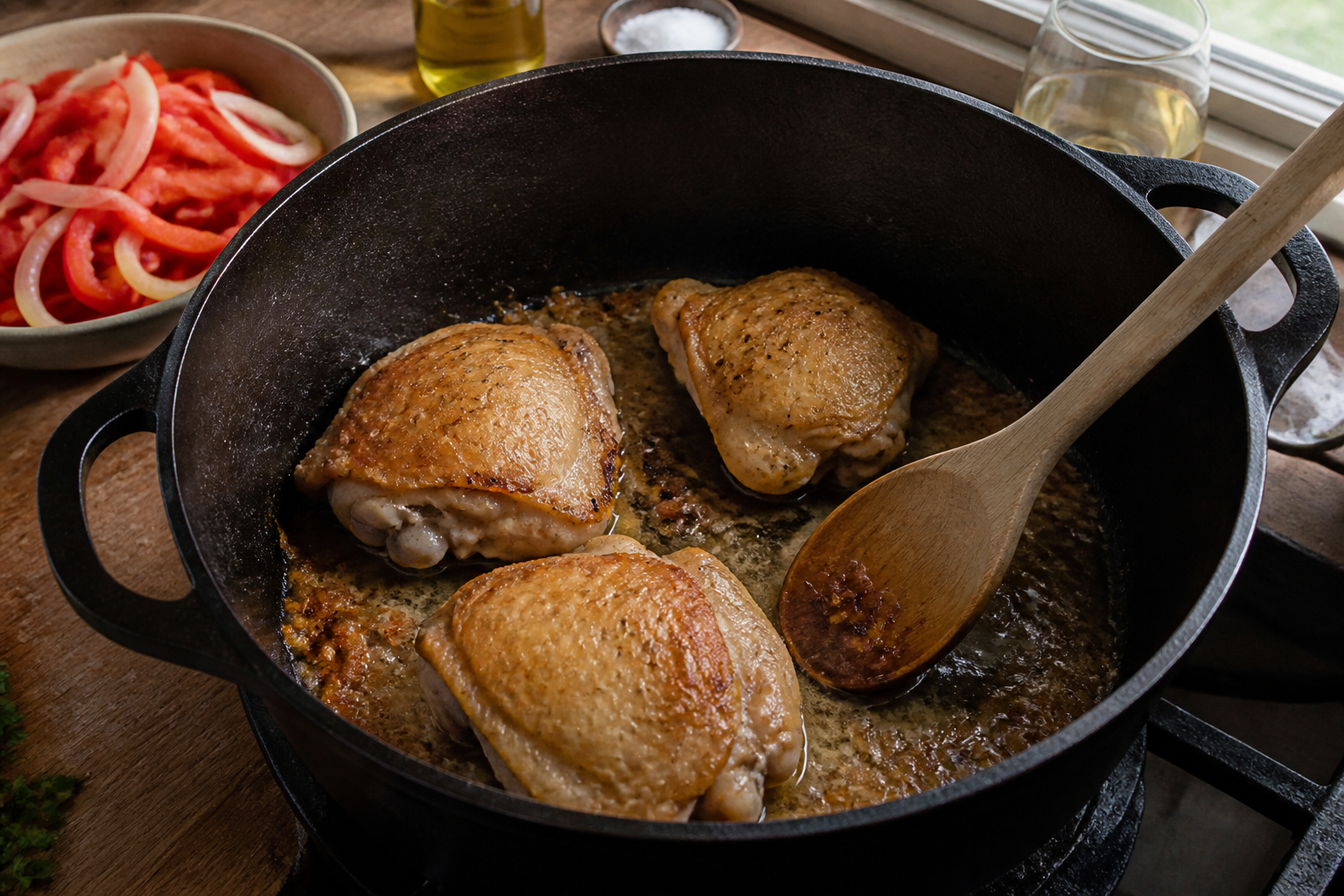 Poulet basquaise : réussir une sauce parfumée sans détremper la viande