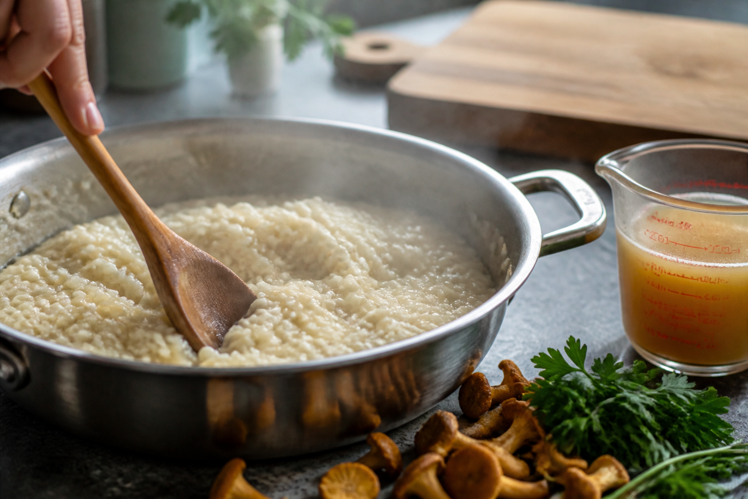 Risotto aux champignons : quand ajouter le bouillon pour une texture crémeuse