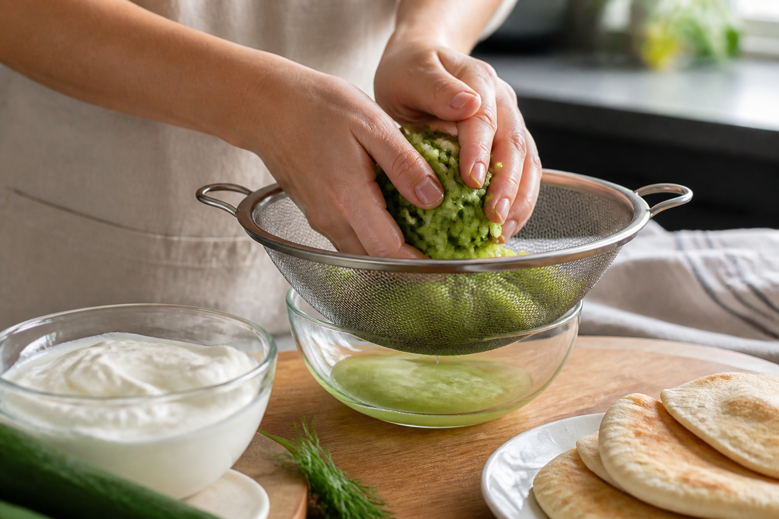 Tzatziki maison : égoutter le concombre pour une sauce bien fraîche